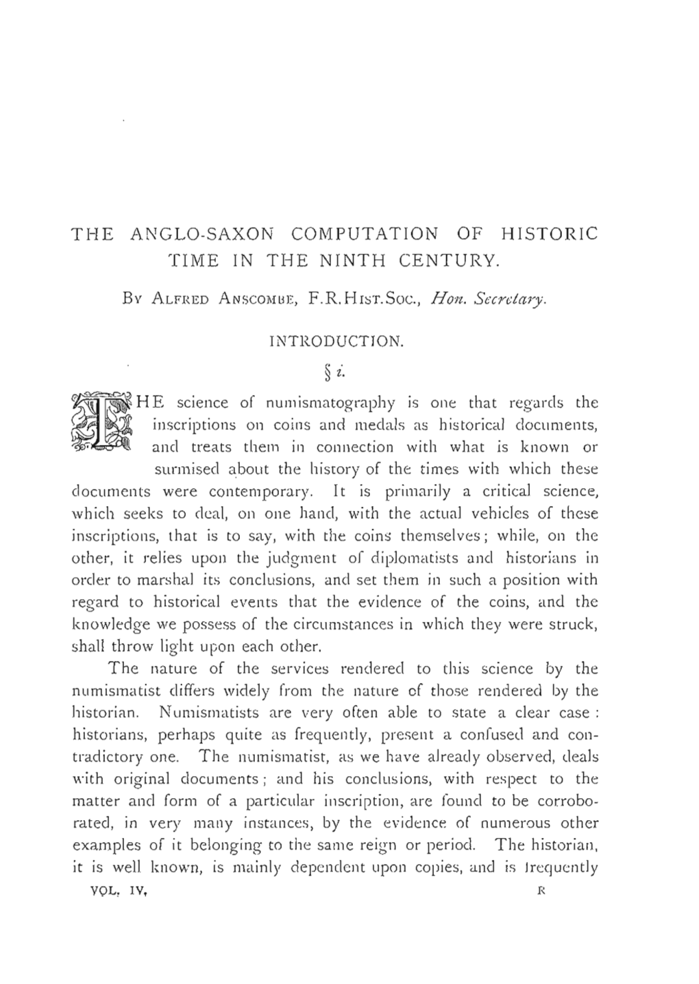 The Anglo-Saxon Computation of Historic Time in the Ninth Century