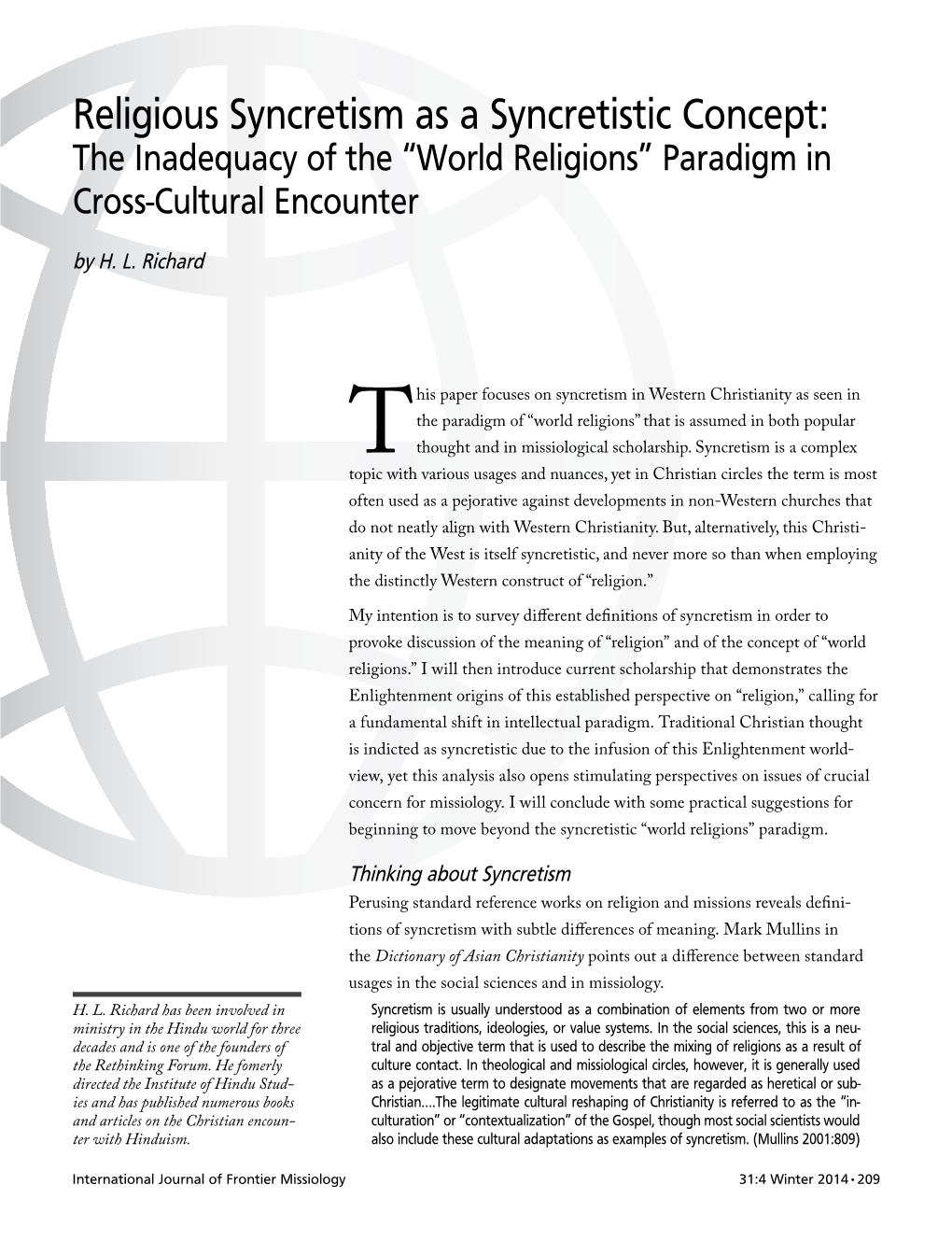 Religious Syncretism As a Syncretistic Concept: the Inadequacy of the “World Religions” Paradigm in Cross-Cultural Encounter by H