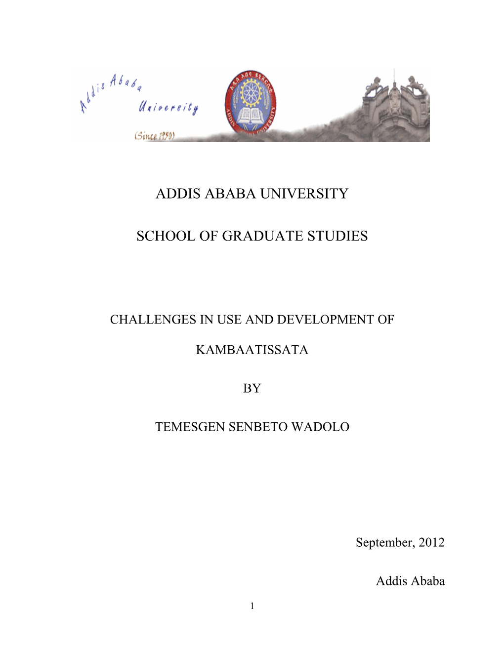 Addis Ababa University School of Graduate Studies