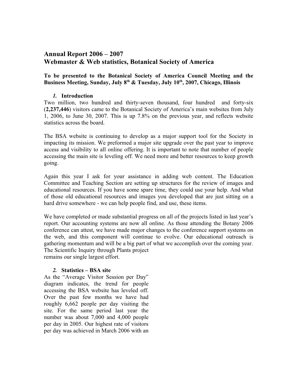 Webmaster & Web Statistics, Botanical Society of America