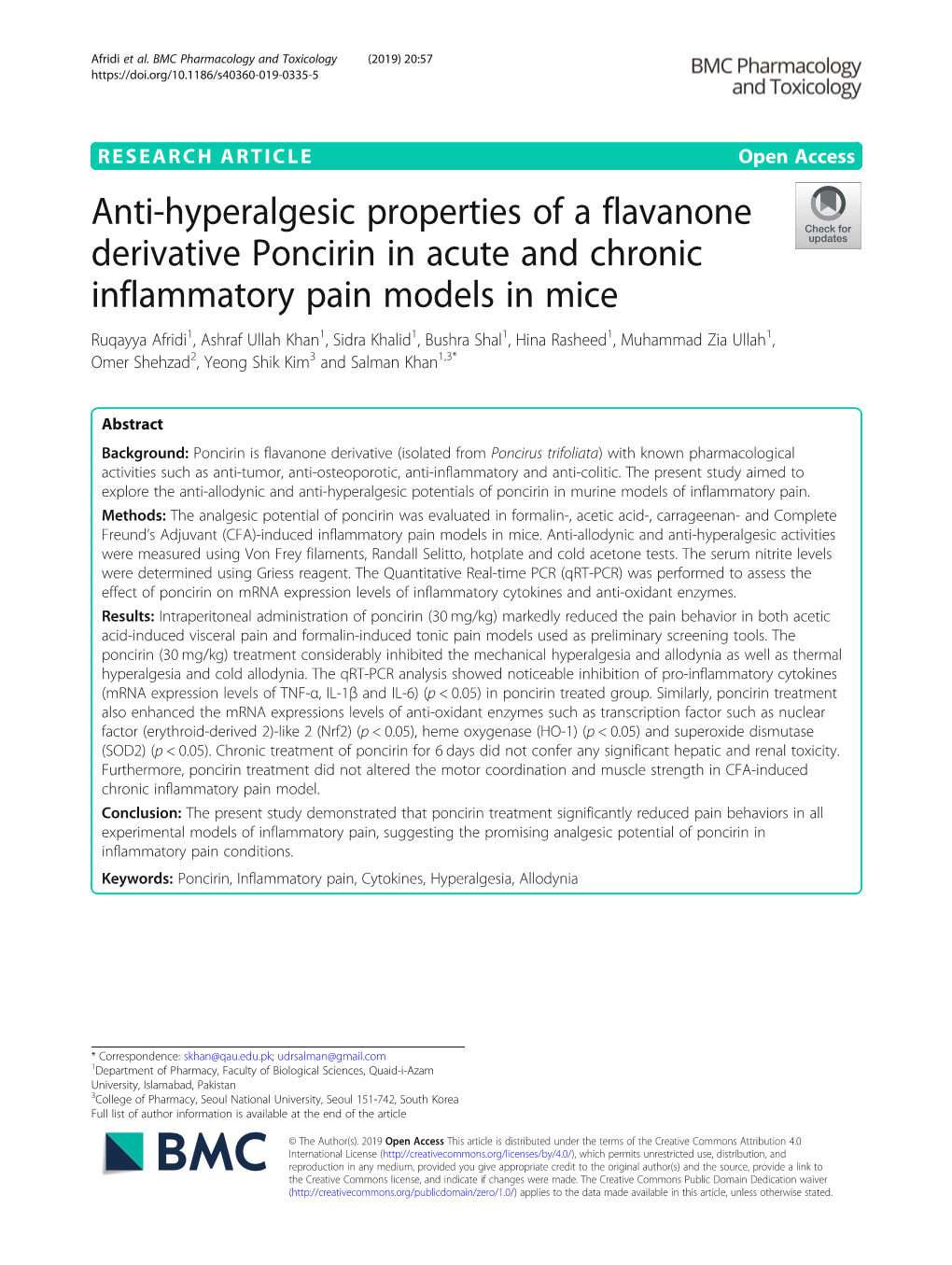 Anti-Hyperalgesic Properties of a Flavanone Derivative Poncirin In