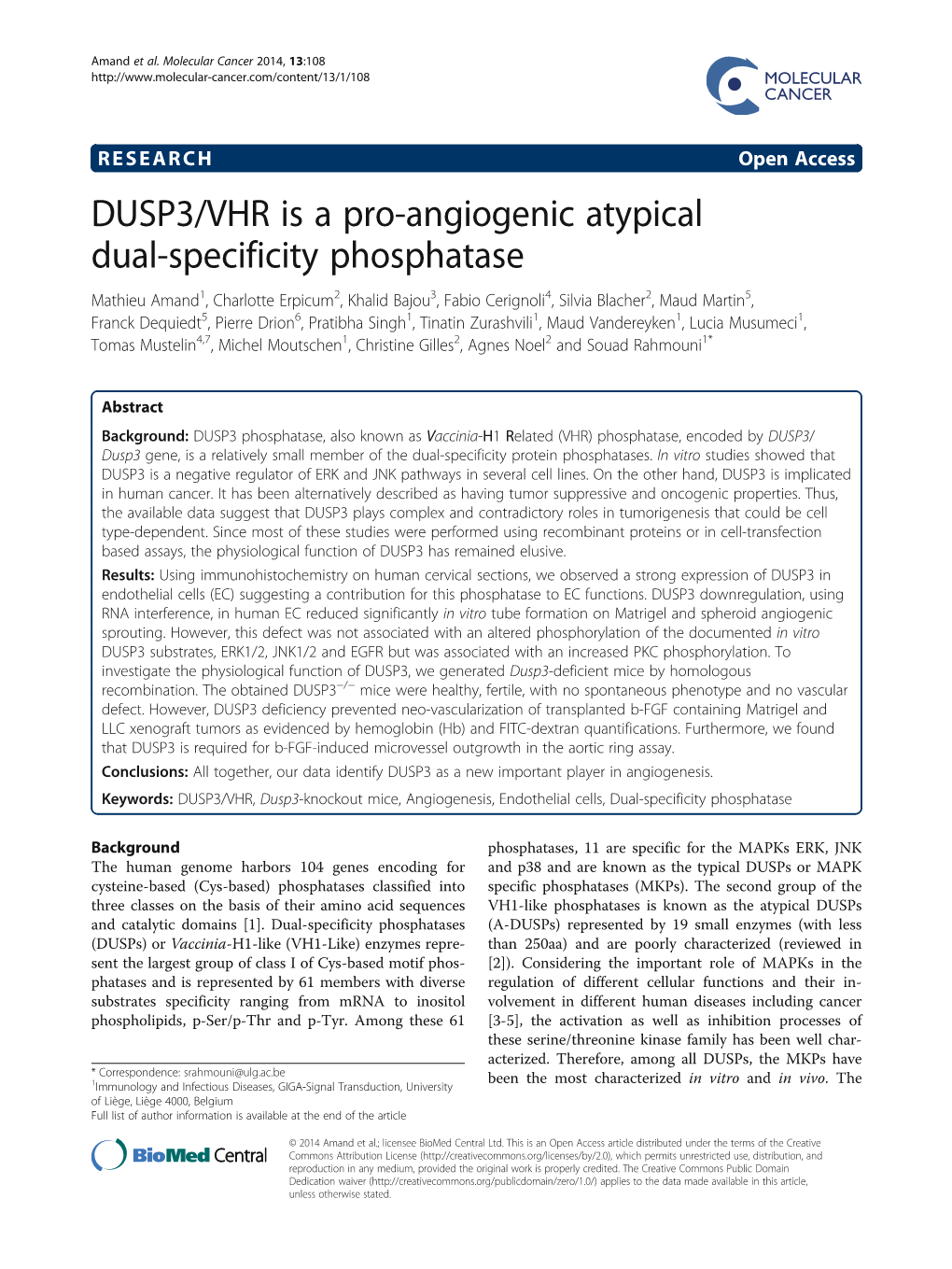 DUSP3/VHR Is a Pro-Angiogenic Atypical Dual-Specificity Phosphatase