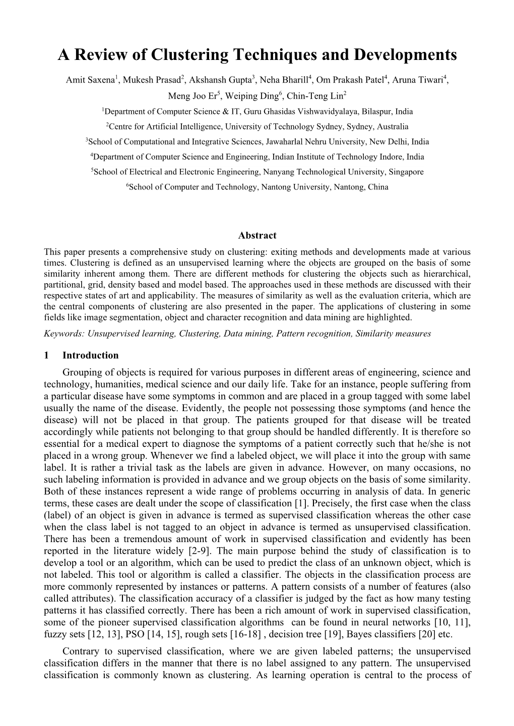 A Review of Clustering Techniques and Developments