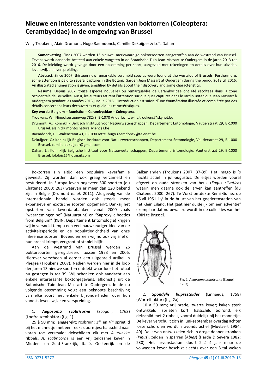 Nieuwe En Interessante Vondsten Van Boktorren (Coleoptera: Cerambycidae) in De Omgeving Van Brussel