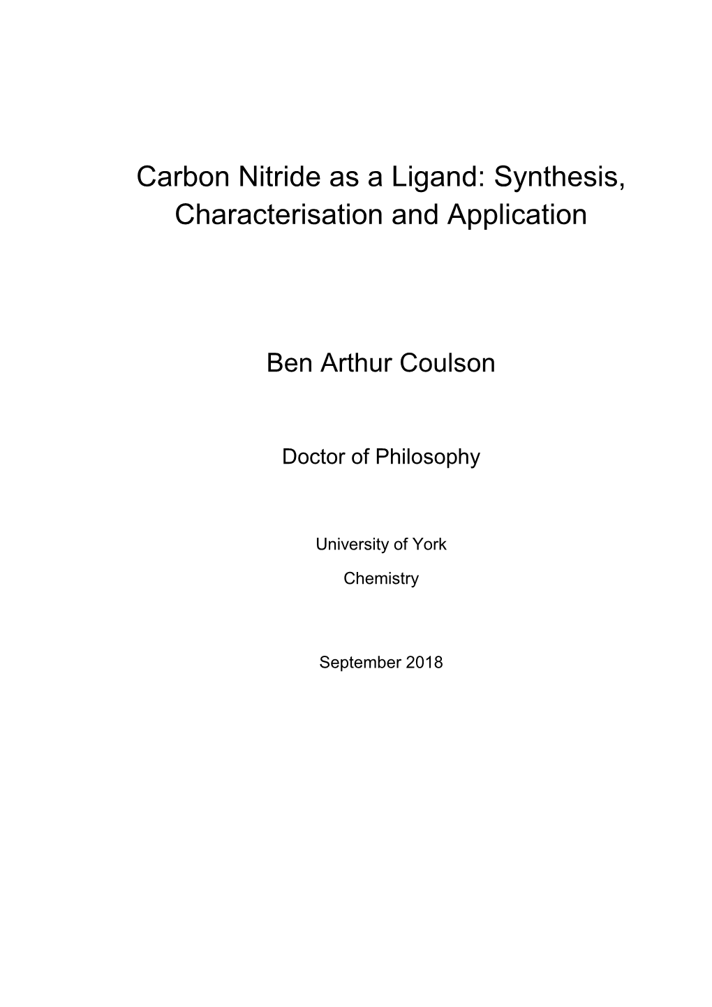 Carbon Nitride As a Ligand: Synthesis, Characterisation and Application