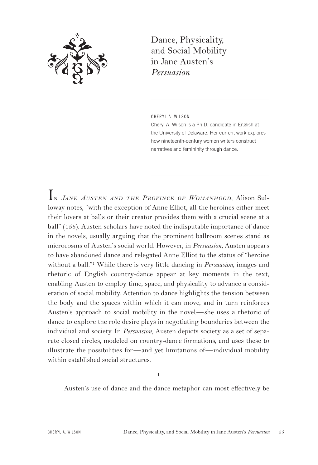 Dance, Physicality, and Social Mobility in Jane Austen's Persuasion