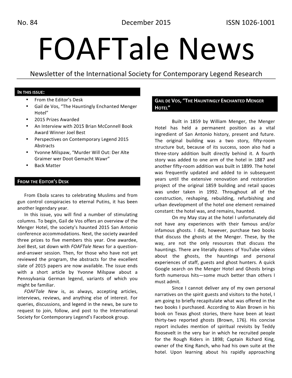 Foaftale News 84 December 2015