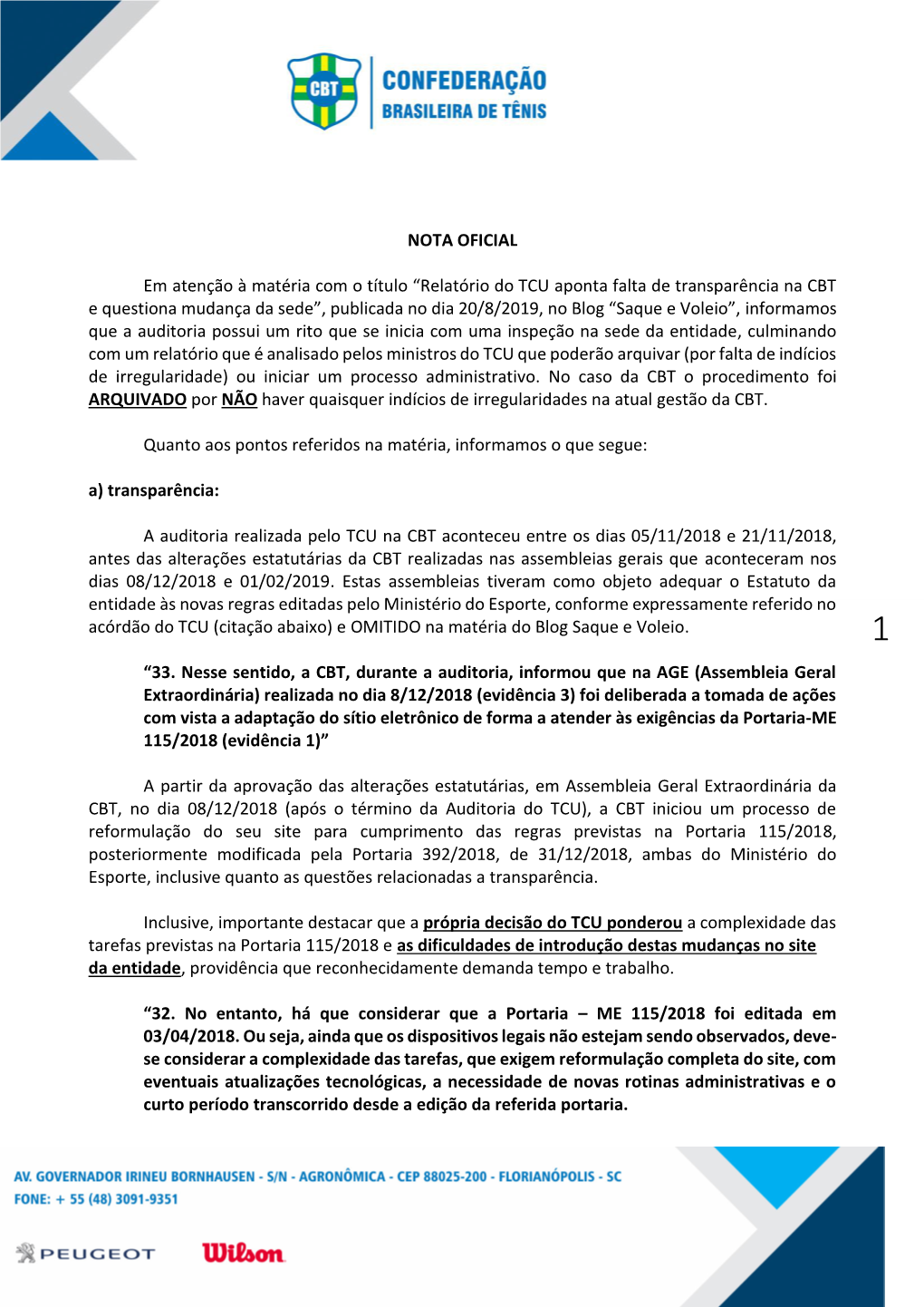 Nota Oficial