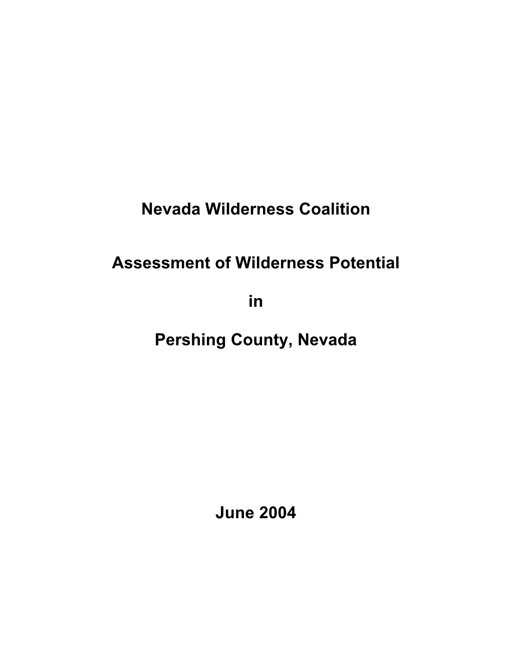 Nevada Wilderness Coalition Assessment Of