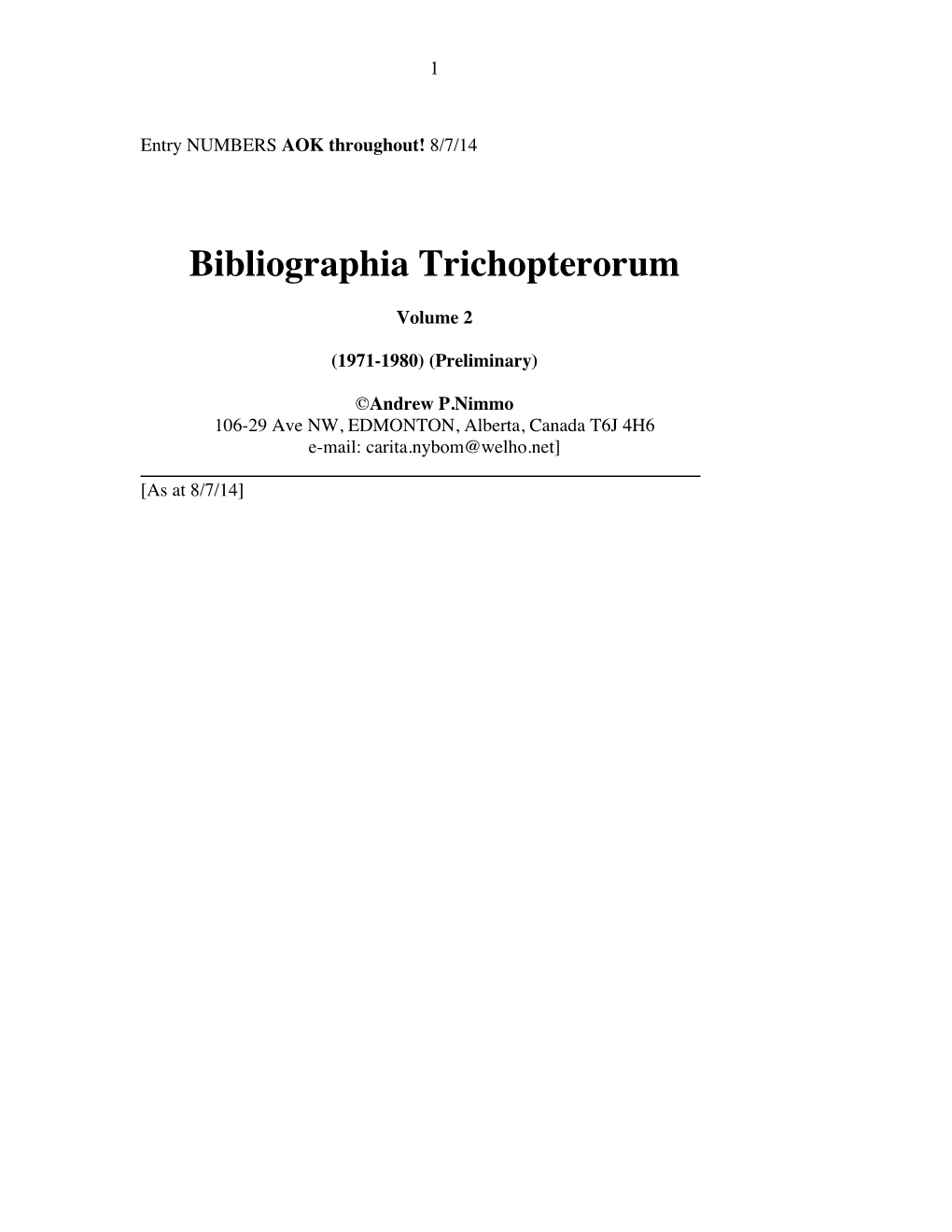 Bibliographia Trichopterorum