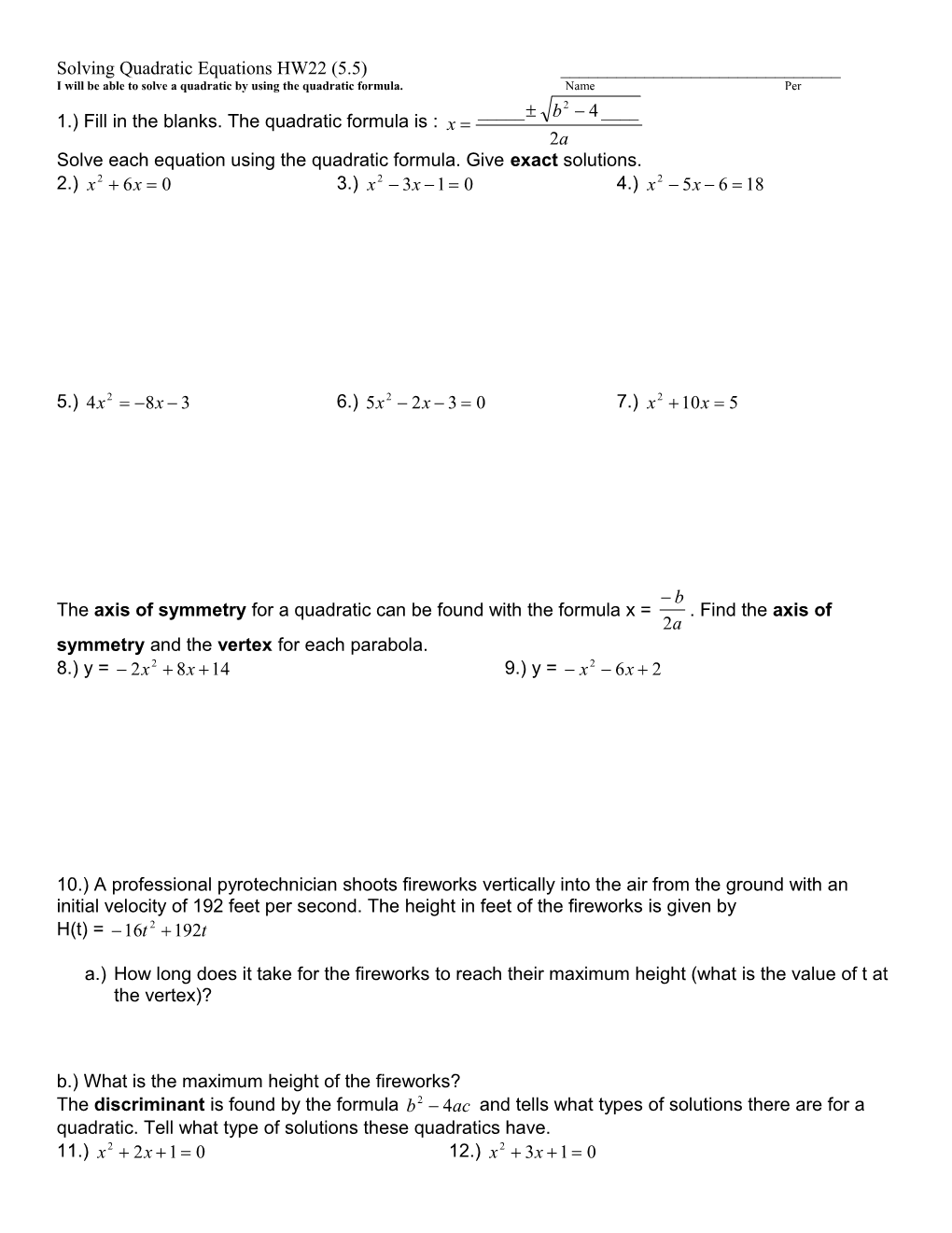 Completing the Square Practice Problems