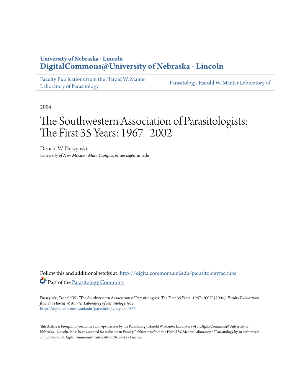 The Southwestern Association of Parasitologists