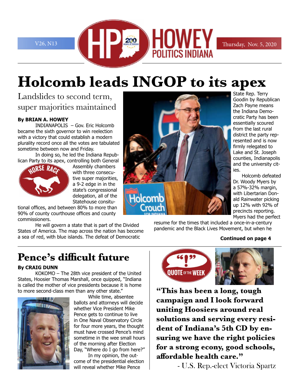 Holcomb Leads INGOP to Its Apex State Rep