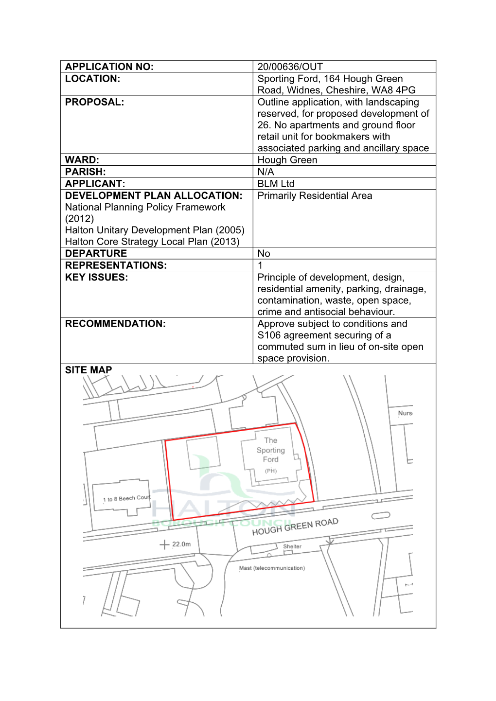 20/00636/OUT LOCATION: Sporting Ford, 164 Hough Green Road