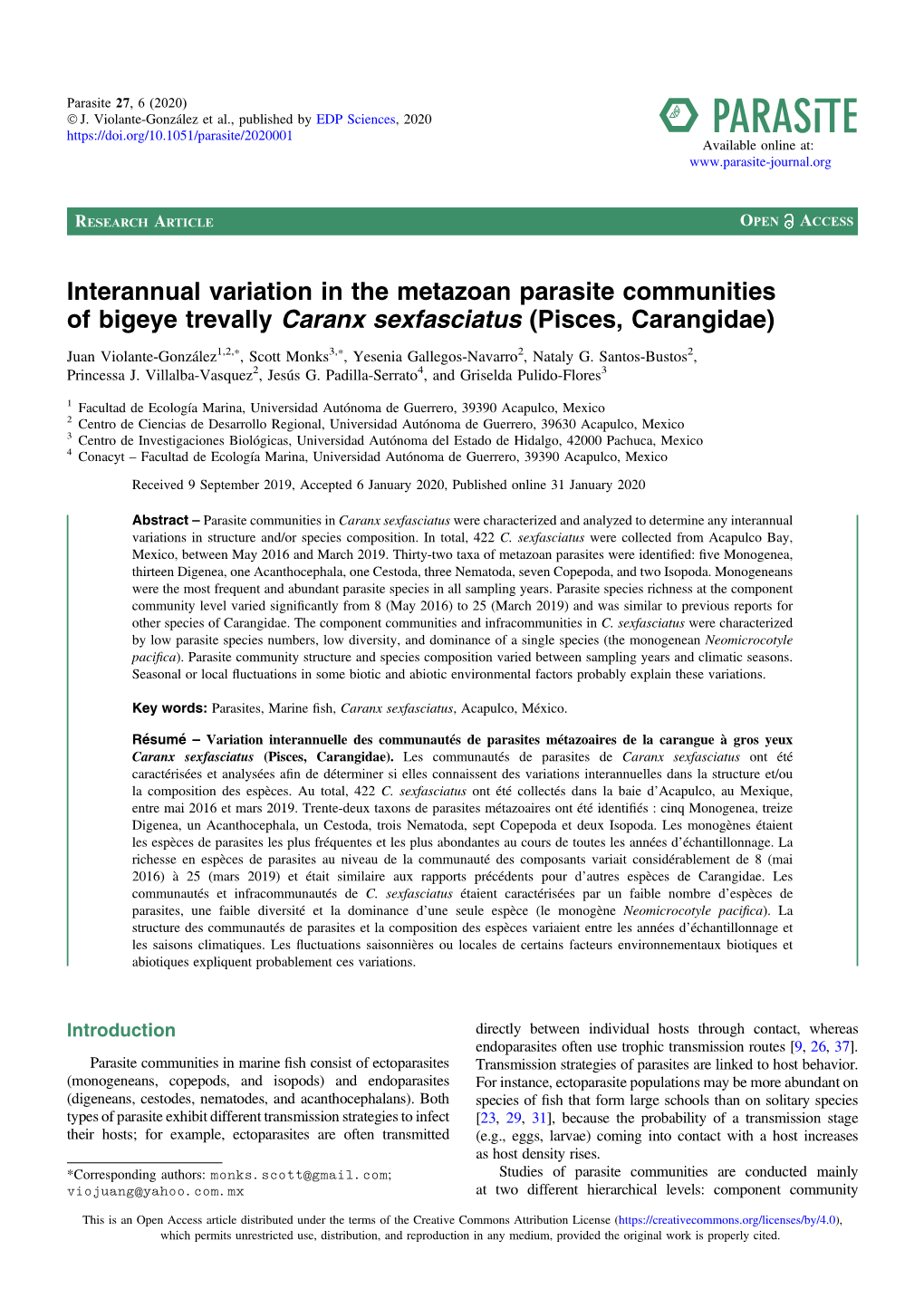 Interannual Variation in the Metazoan Parasite Communities of Bigeye Trevally Caranx Sexfasciatus (Pisces, Carangidae)