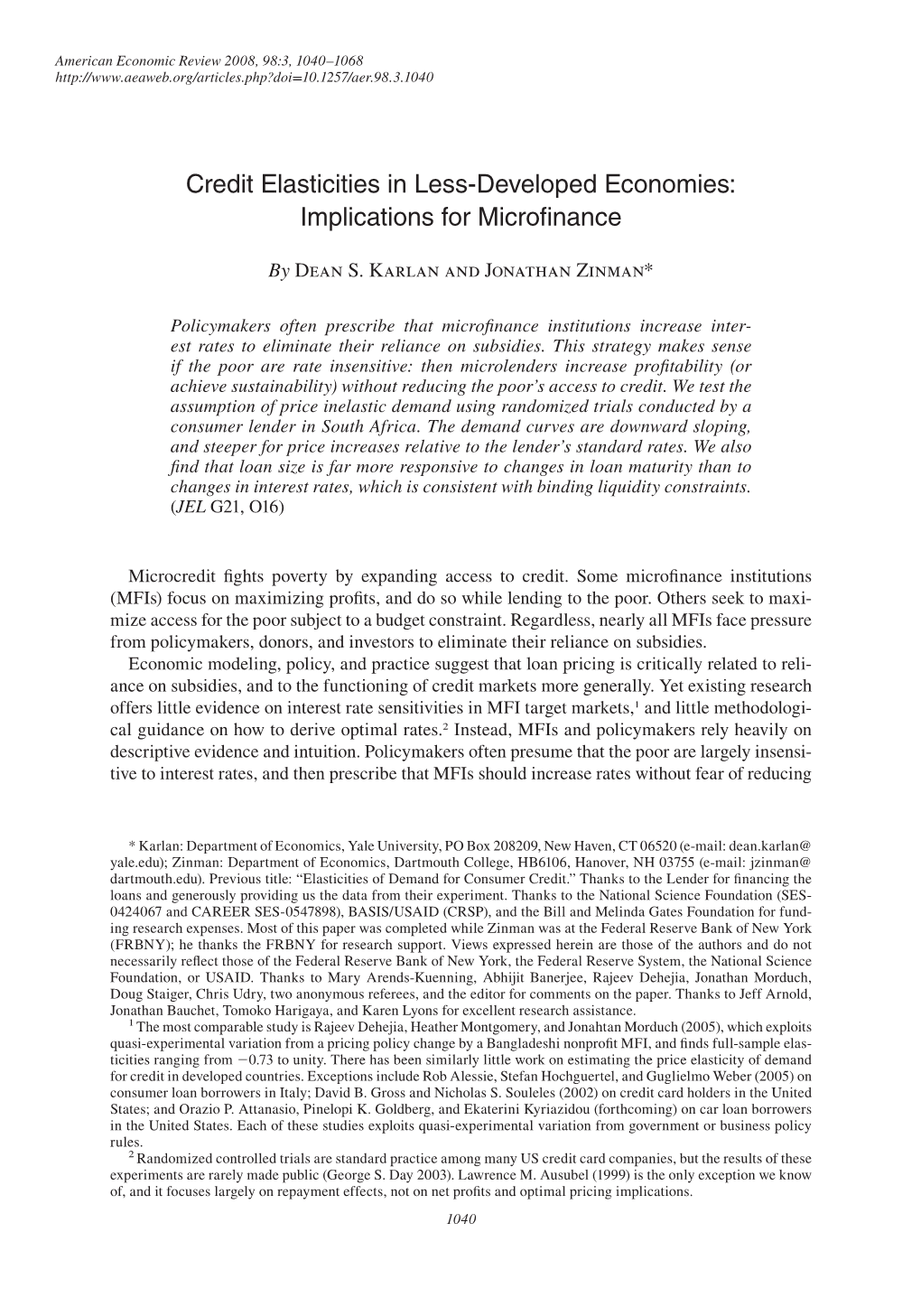 Credit Elasticities in Less-Developed Economies: Implications for Microfinance