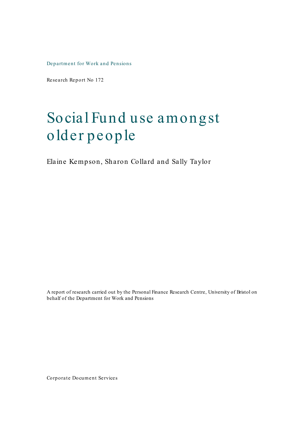 Social Fund Use Amongst Older People