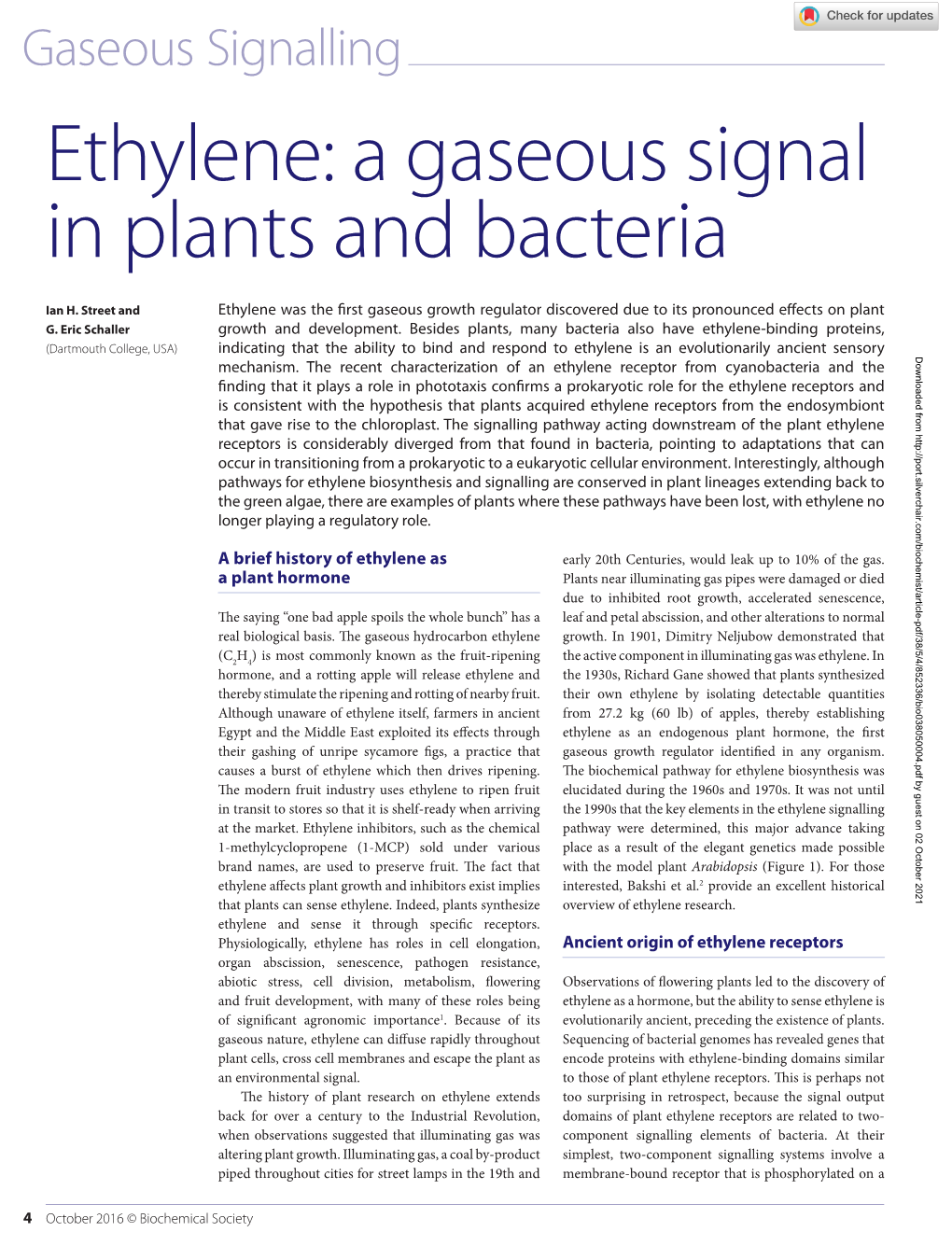 Ethylene: a Gaseous Signal in Plants and Bacteria