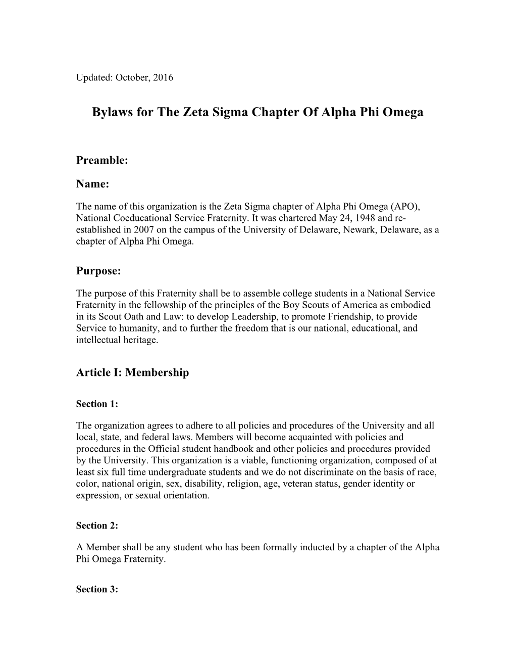 Bylaws for the Zeta Sigma Chapter of Alpha Phi Omega