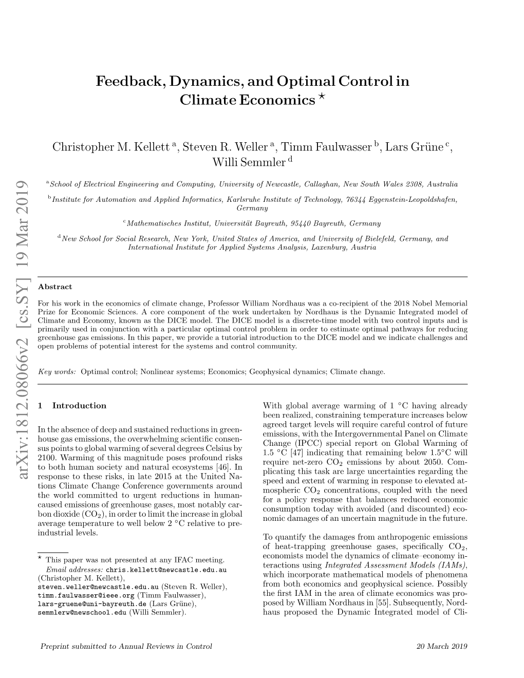 Feedback, Dynamics, and Optimal Control in Climate Economics ?