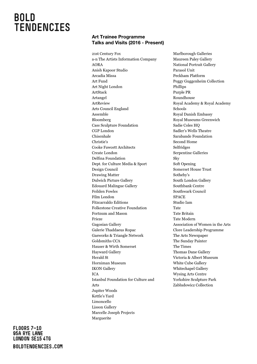 Art Trainee Programme Talks and Visits (2016 - Present)