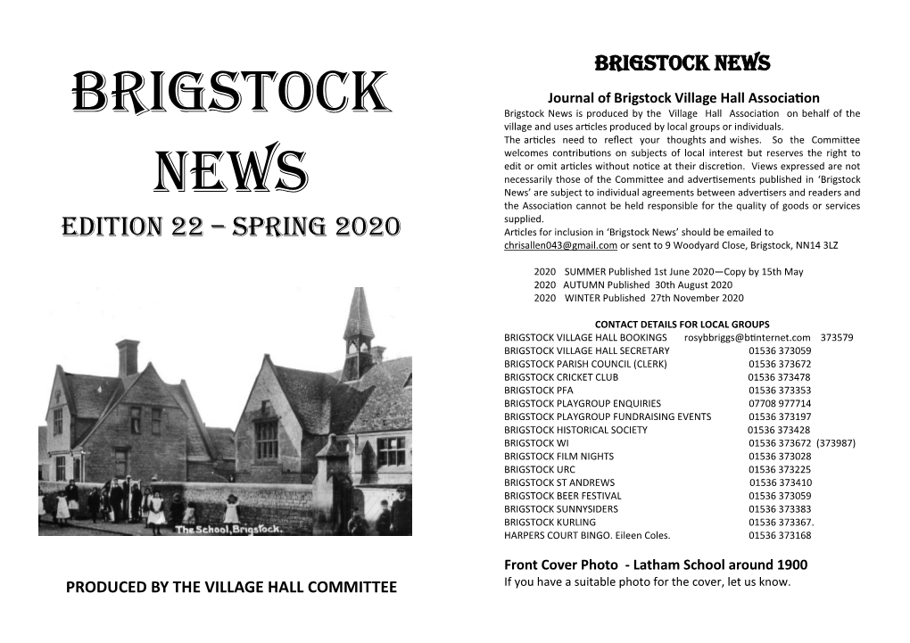 News Letter, Brigstock News, 2020 02 25