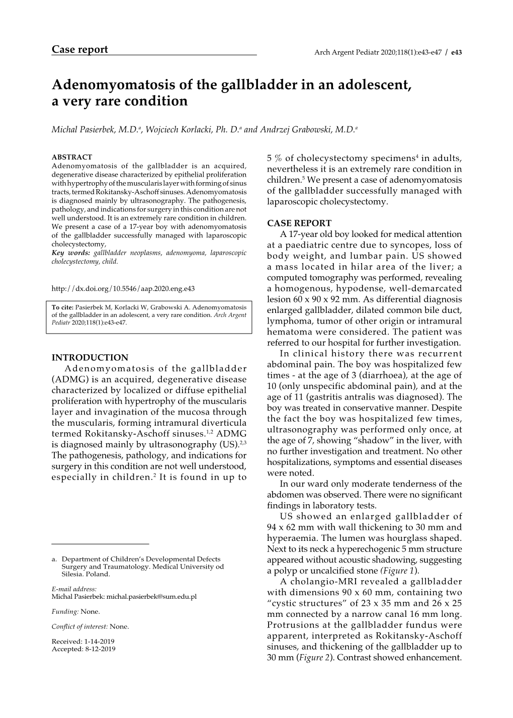 Adenomyomatosis of the Gallbladder in an Adolescent, a Very Rare Condition