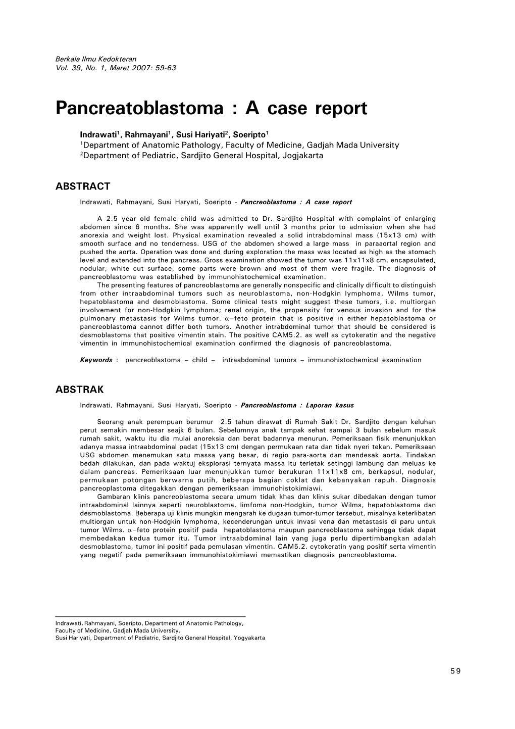 Pancreatoblastoma : a Case Report Vol