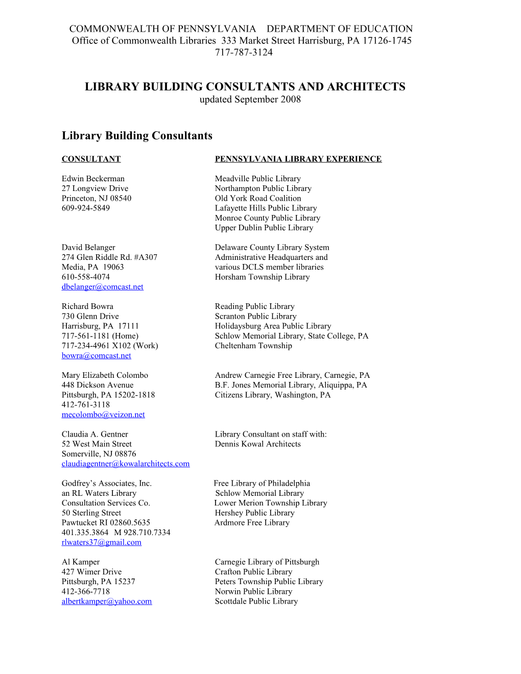 Commonwealth of Pennsylvania Department of Education