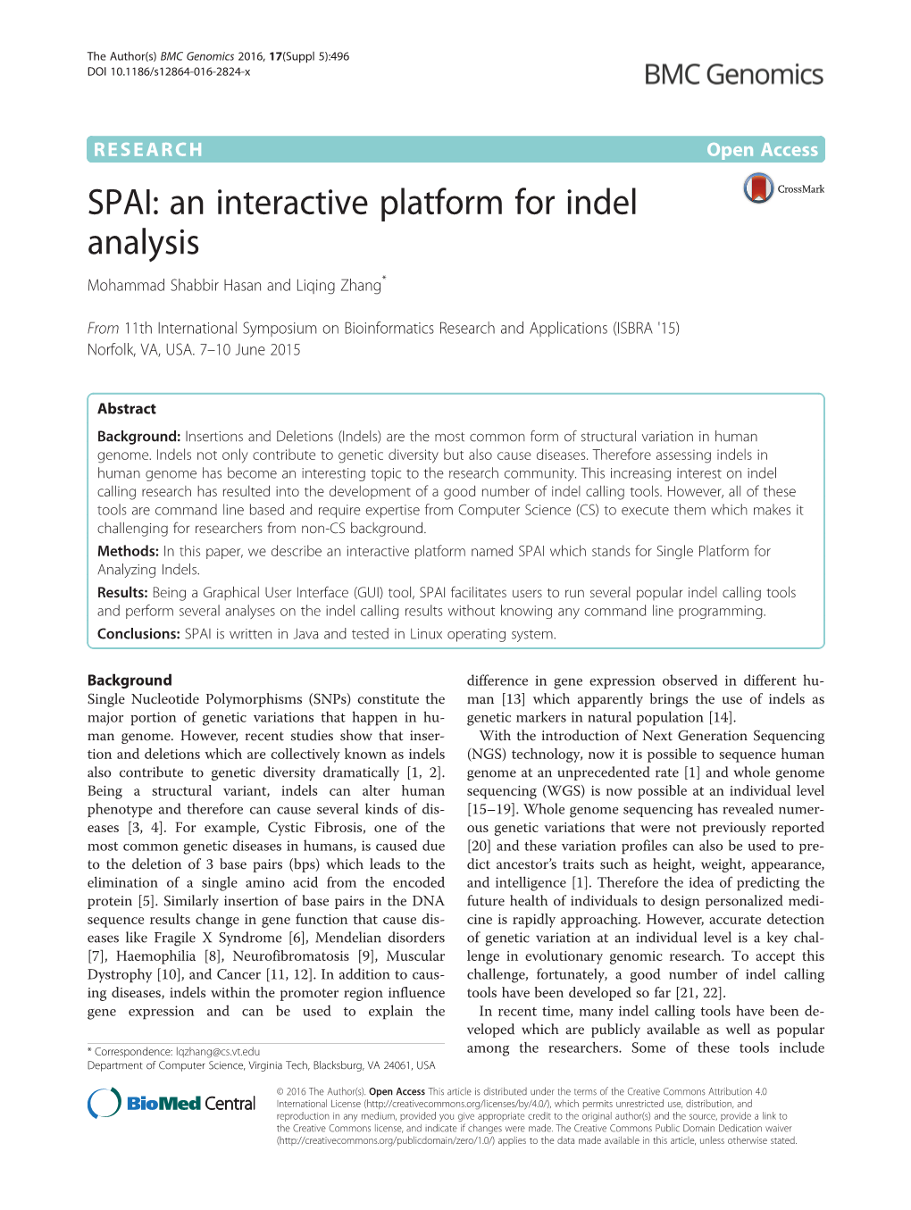 SPAI: an Interactive Platform for Indel Analysis Mohammad Shabbir Hasan and Liqing Zhang*
