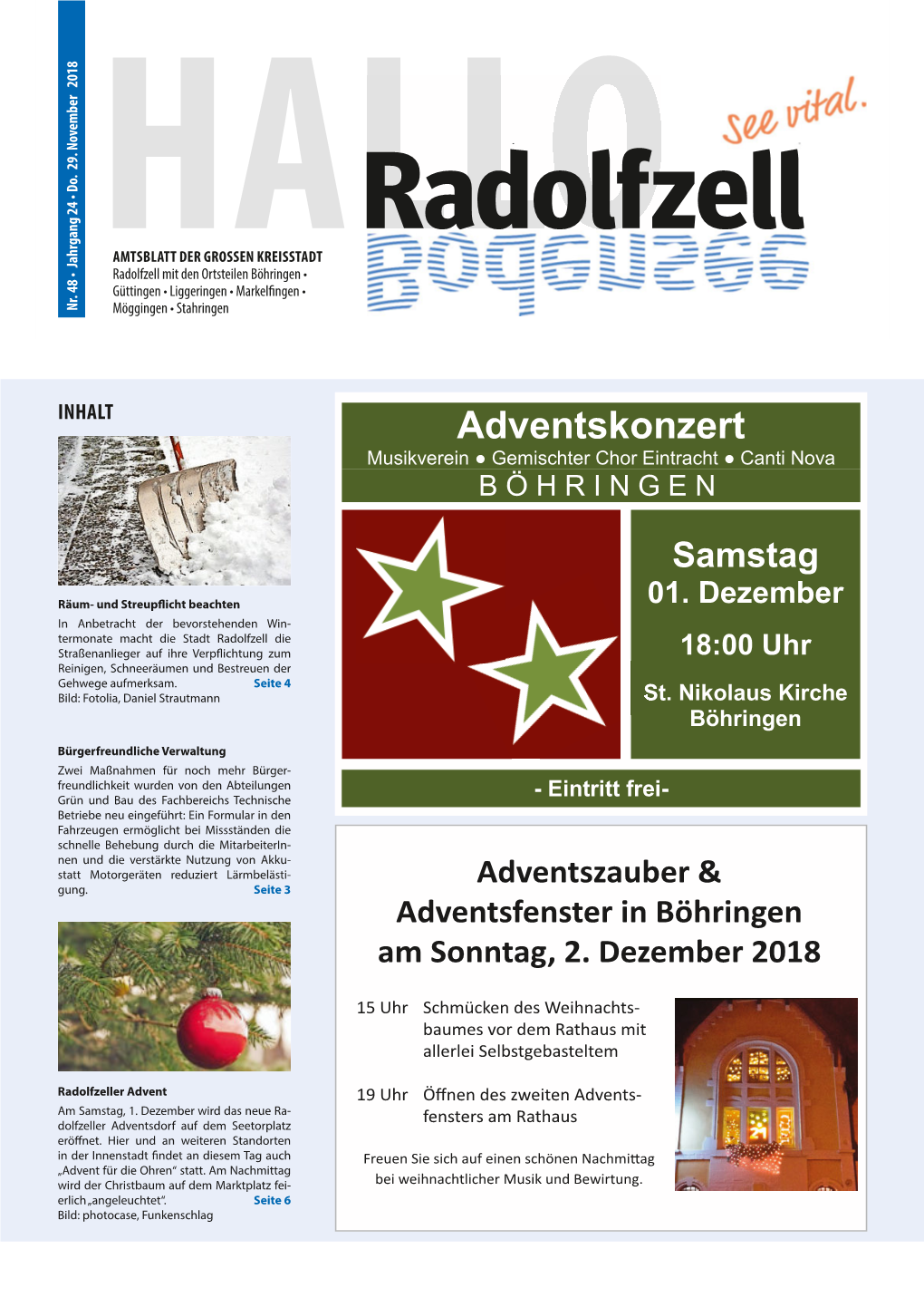 Radolfzell AMTSBLATT DER GROSSEN KREISSTADT Halloradolfzell Mit Den Ortsteilen Böhringen • Güttingen • Liggeringen • Markelf Ngen •