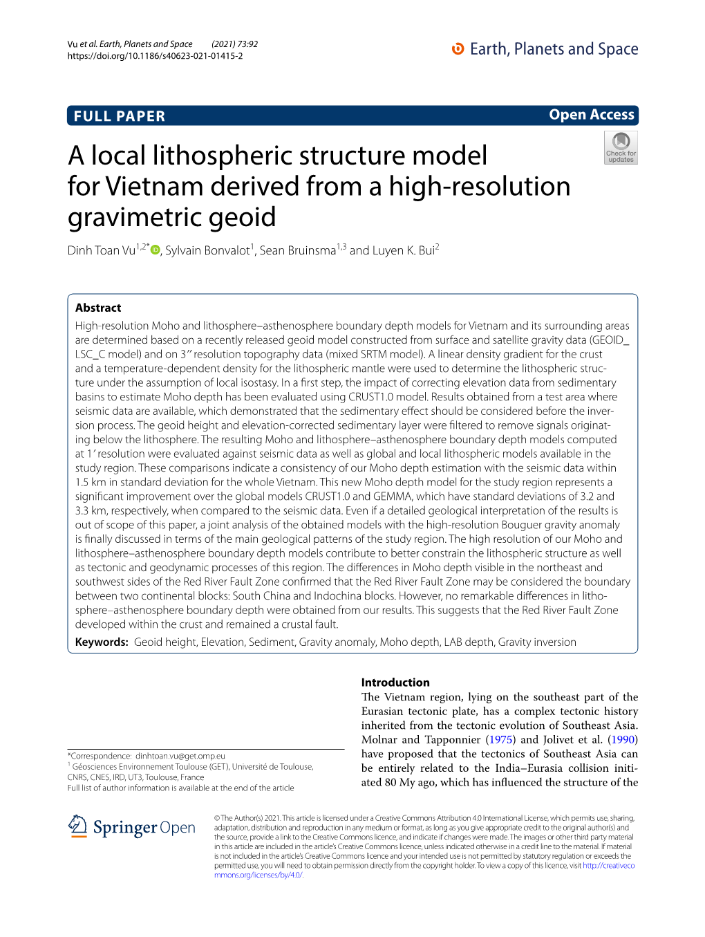 A Local Lithospheric Structure Model for Vietnam Derived from a High-Resolution Gravimetric Geoid