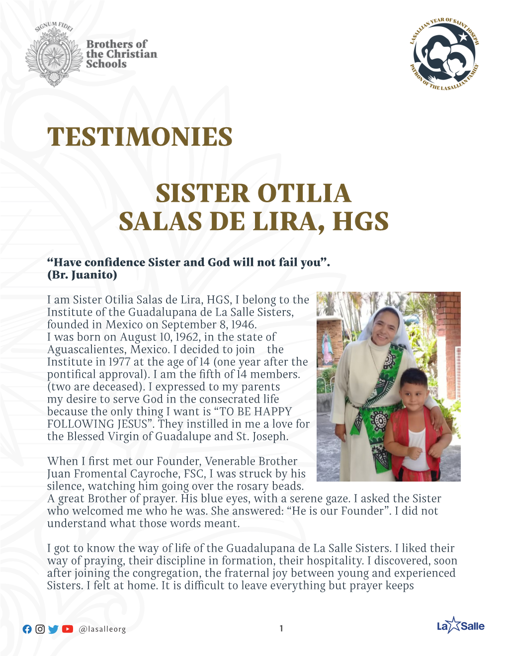 Testimonies Sister Otilia Salas De Lira