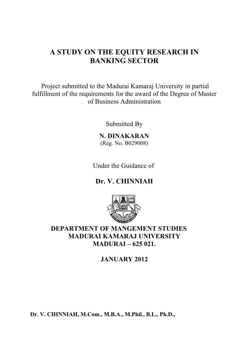 A Study on the Equity Research in Banking Sector