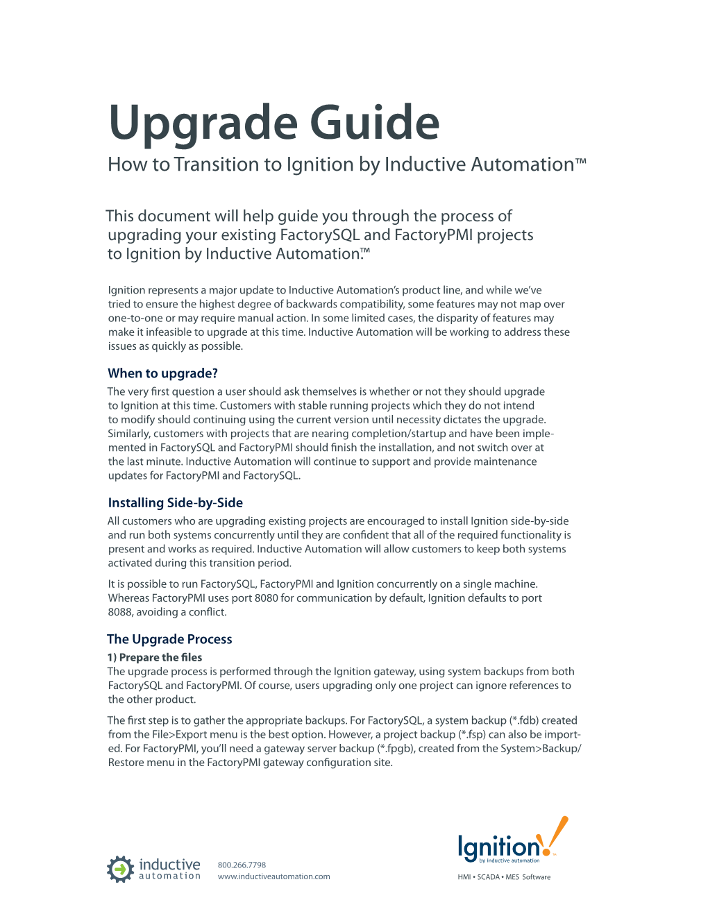 Upgrade Guide How to Transition to Ignition by Inductive Automation™