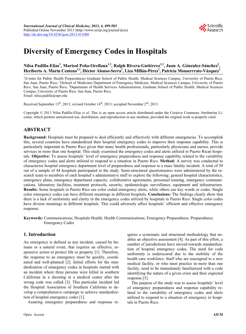 Diversity of Emergency Codes in Hospitals