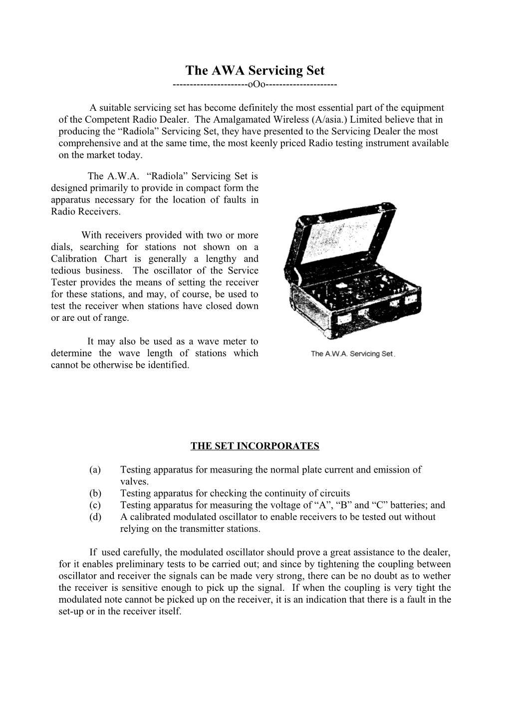 The AWA Servicing Set