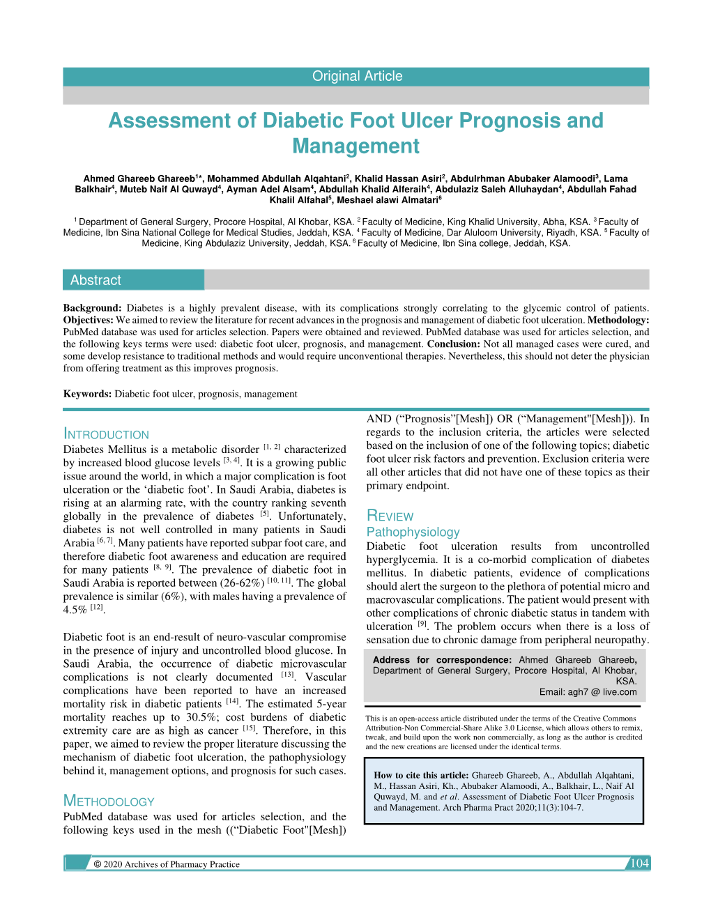 Assessment of Diabetic Foot Ulcer Prognosis and Management