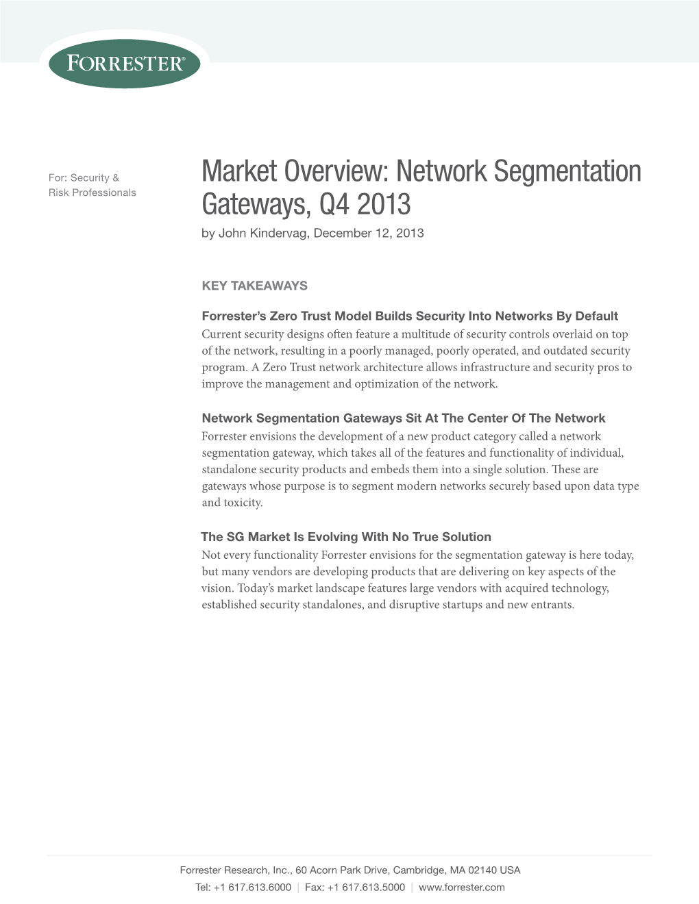 Market Overview: Network Segmentation Gateways, Q4 2013