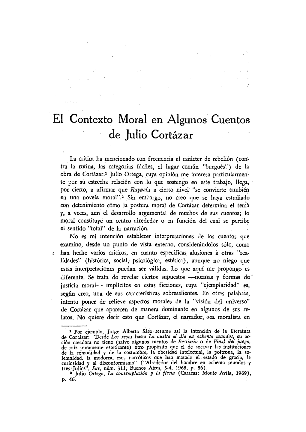 El Contexto Moral En Algunos Cuentos - Dejulio Cortázar