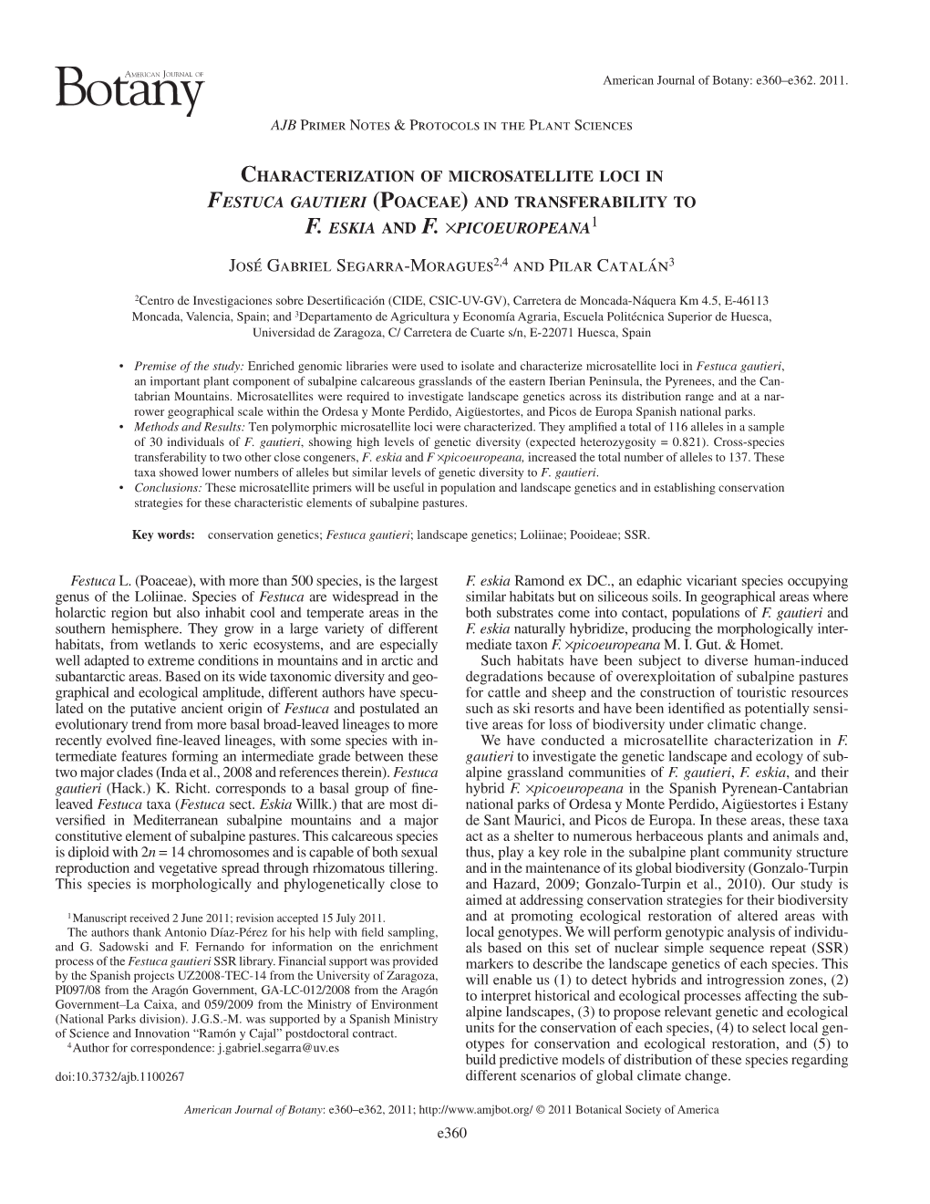 Characterization of Microsatellite Loci in Festuca Gautieri