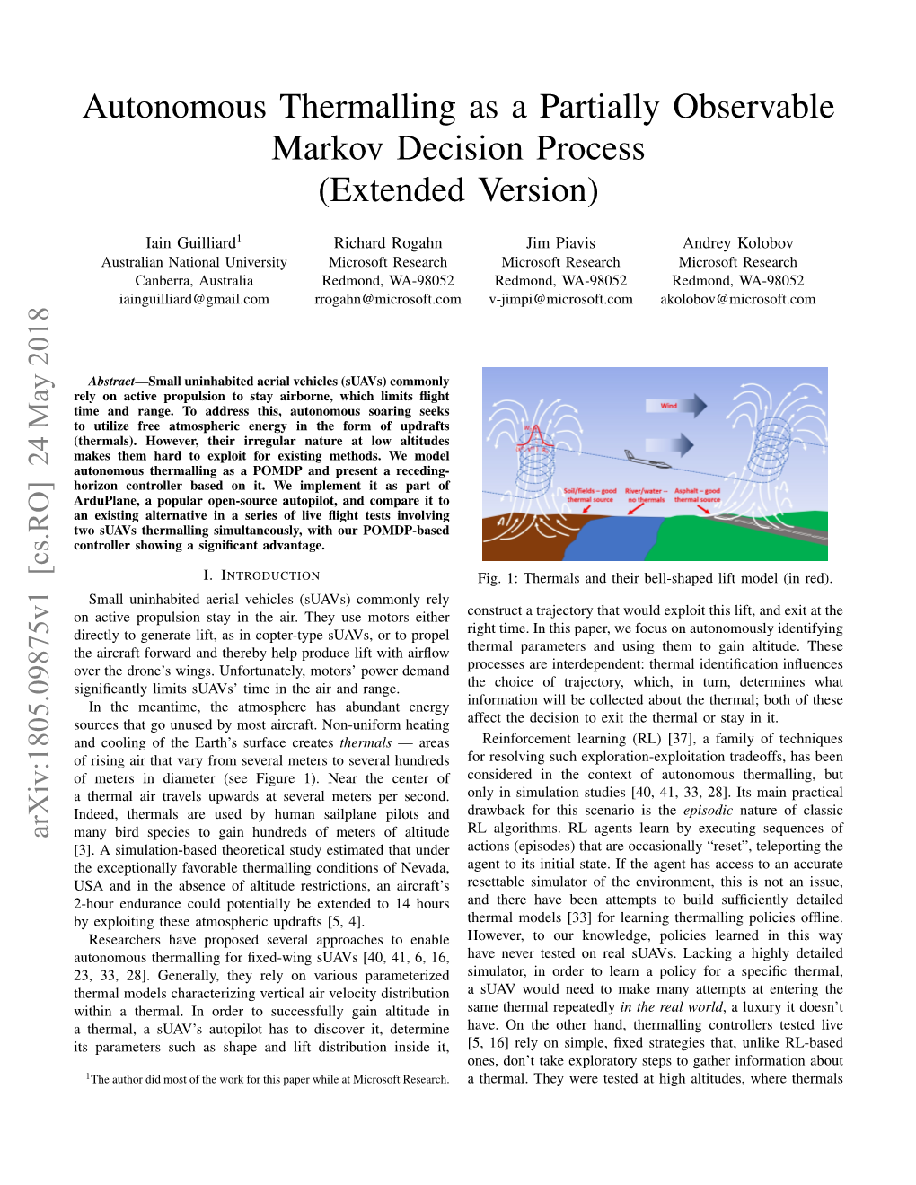 Autonomous Thermalling As a Partially Observable Markov Decision Process (Extended Version)