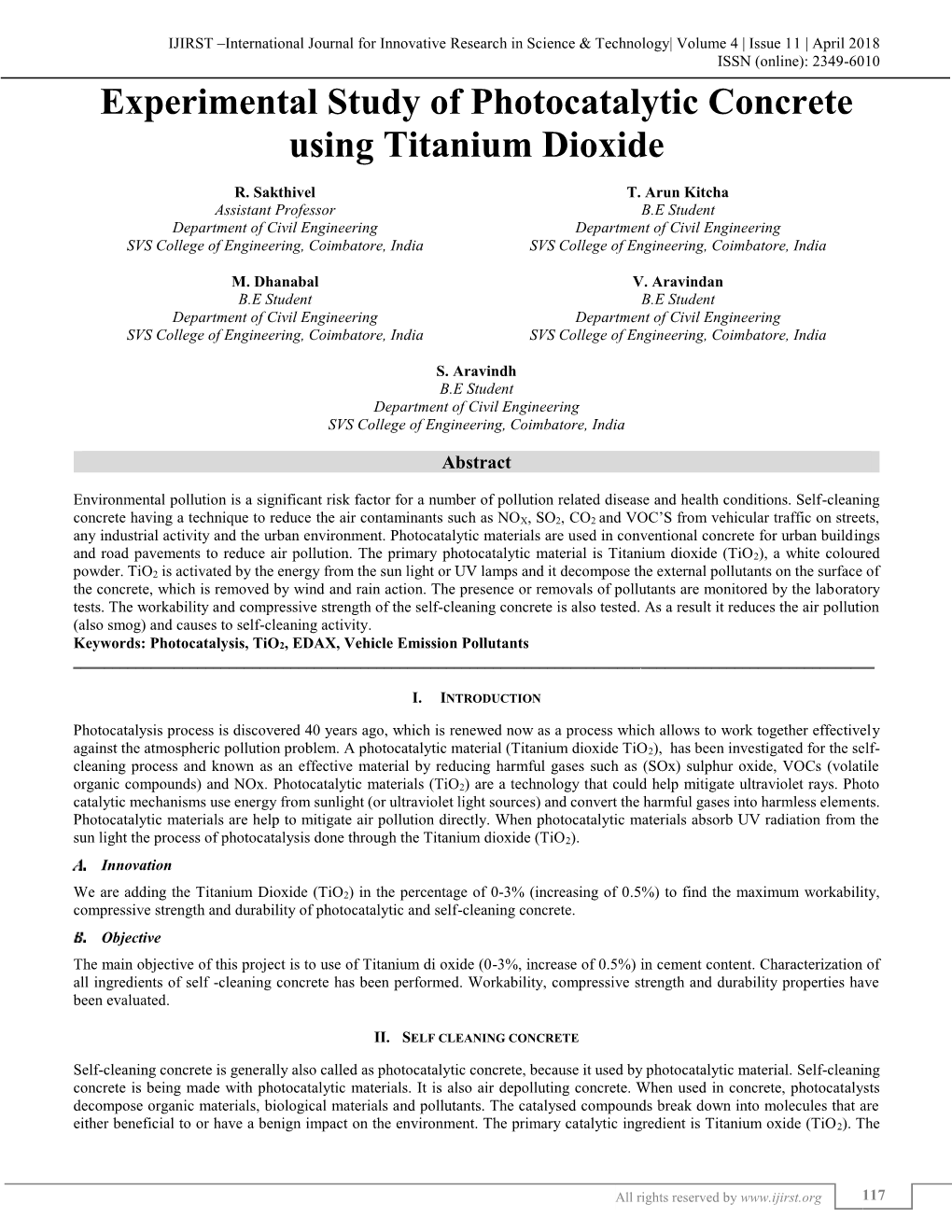 Experimental Study of Photocatalytic Concrete Using Titanium Dioxide