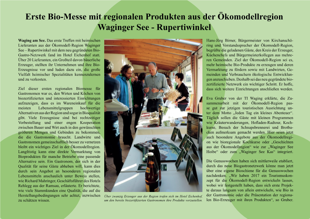 Erste Bio-Messe Mit Regionalen Produkten Aus Der Ökomodellregion Waginger See - Rupertiwinkel