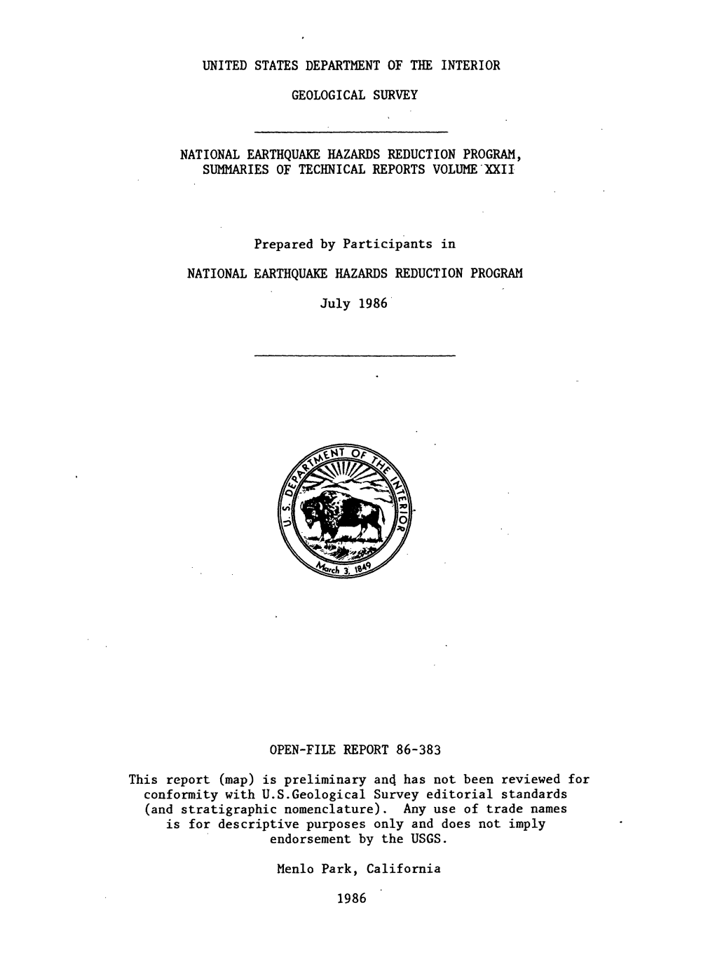 United States Department of the Interior Geological Survey