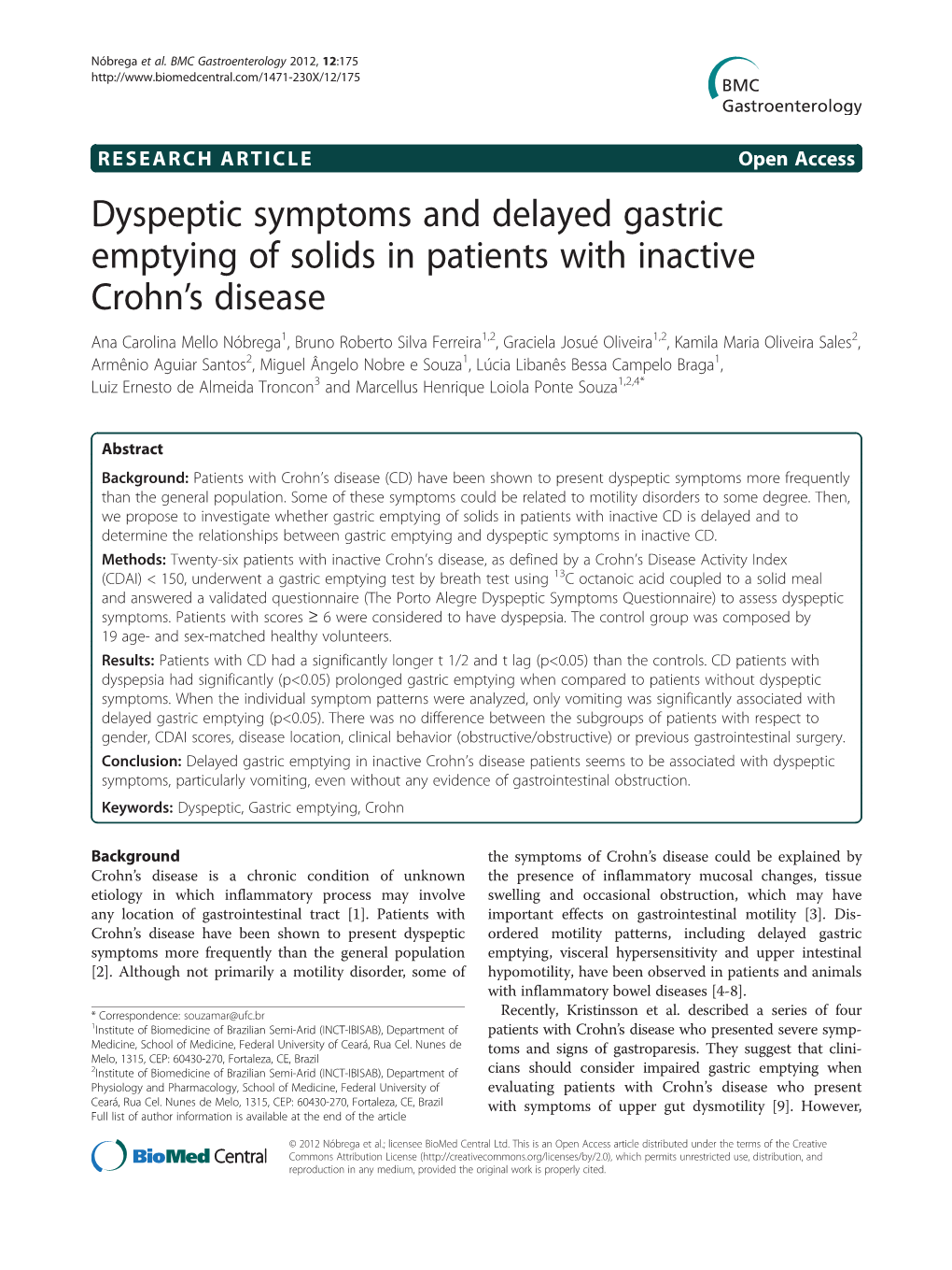 Dyspeptic Symptoms and Delayed Gastric Emptying of Solids In
