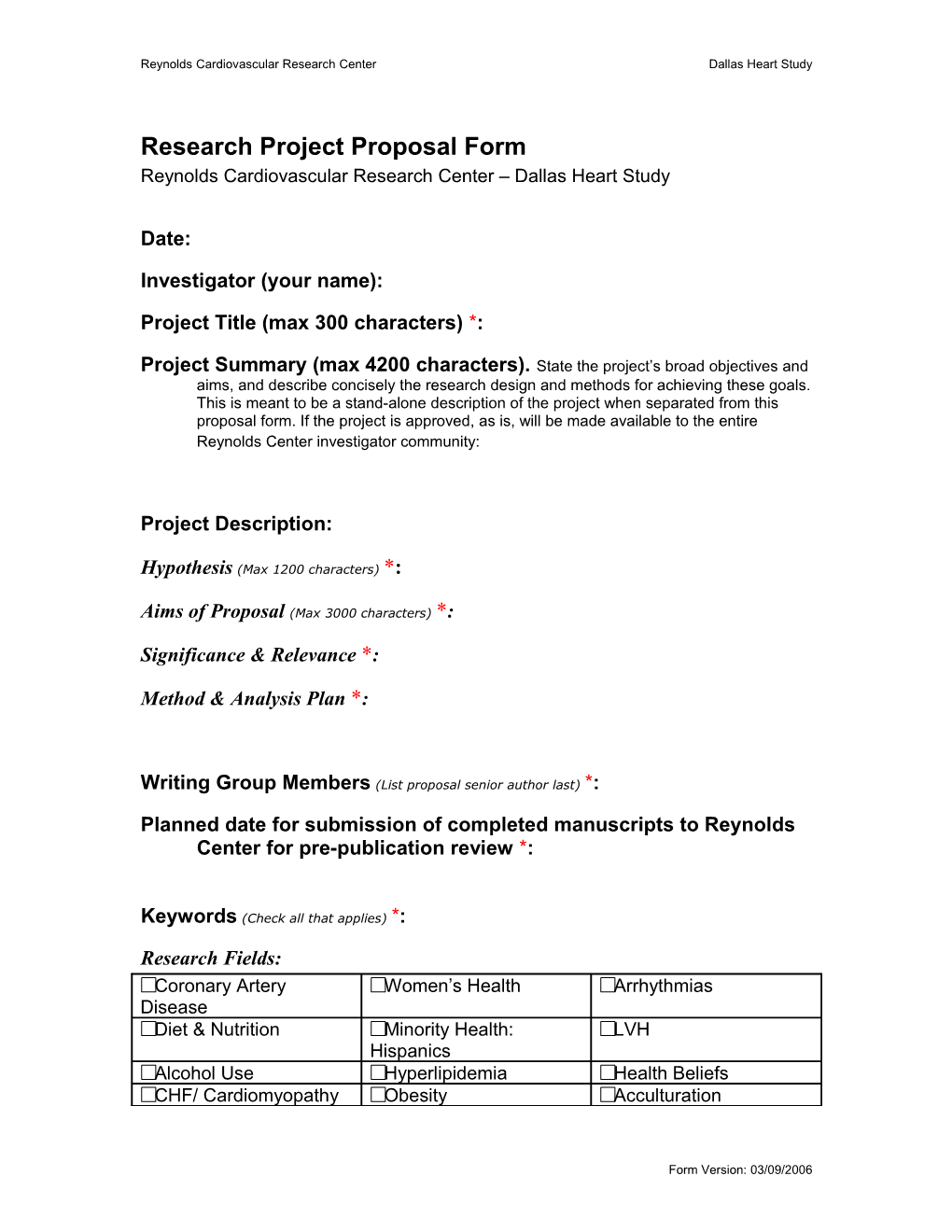 Research Project Proposal Form