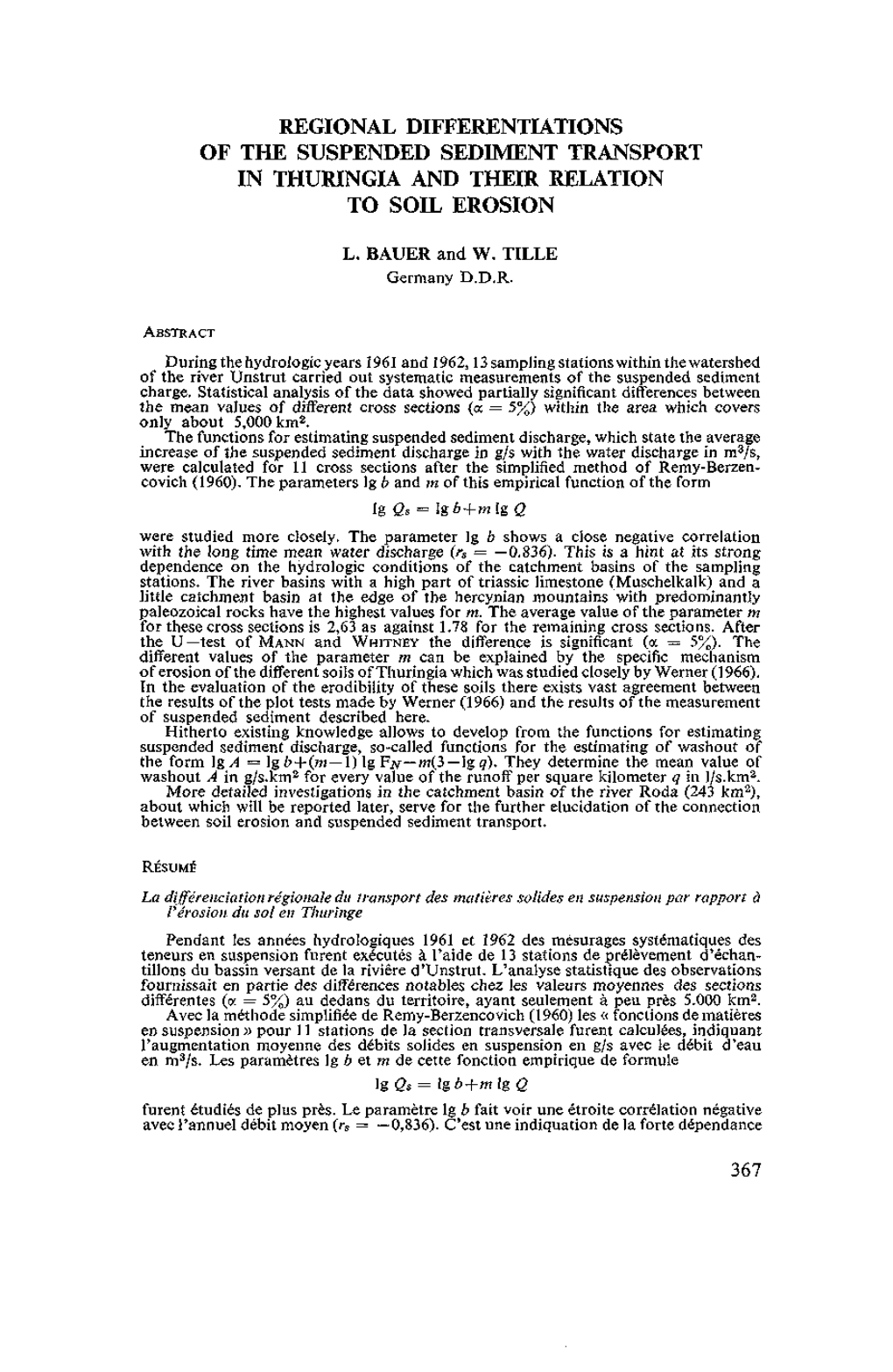 Regional Differentiations of the Suspended Sediment Transport in Thuringia and Their Relation to Soil Erosion