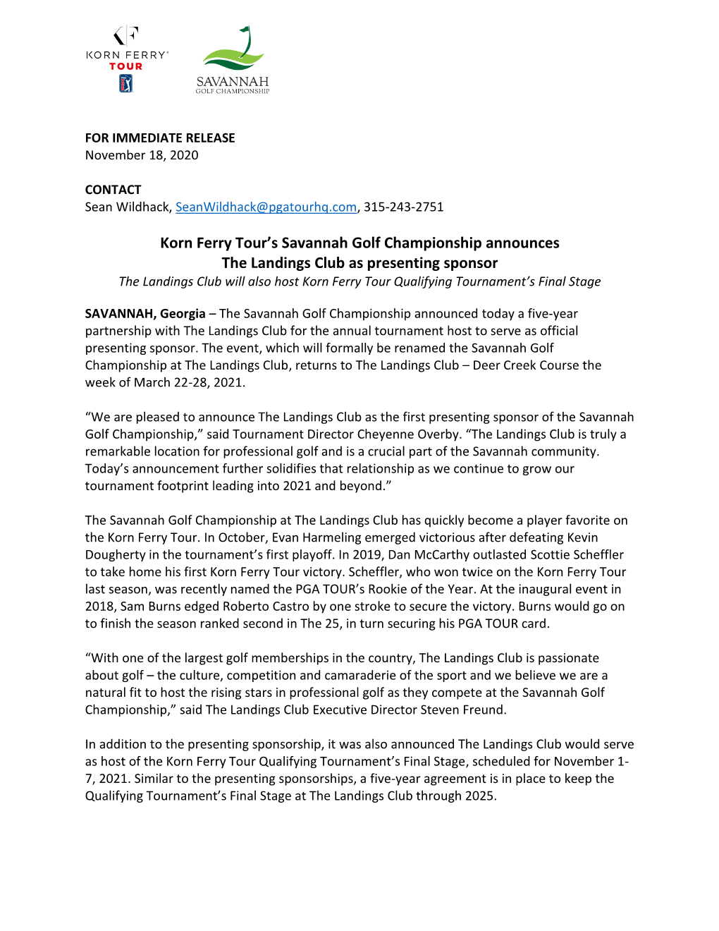 Korn Ferry Tour's Savannah Golf Championship Announces The