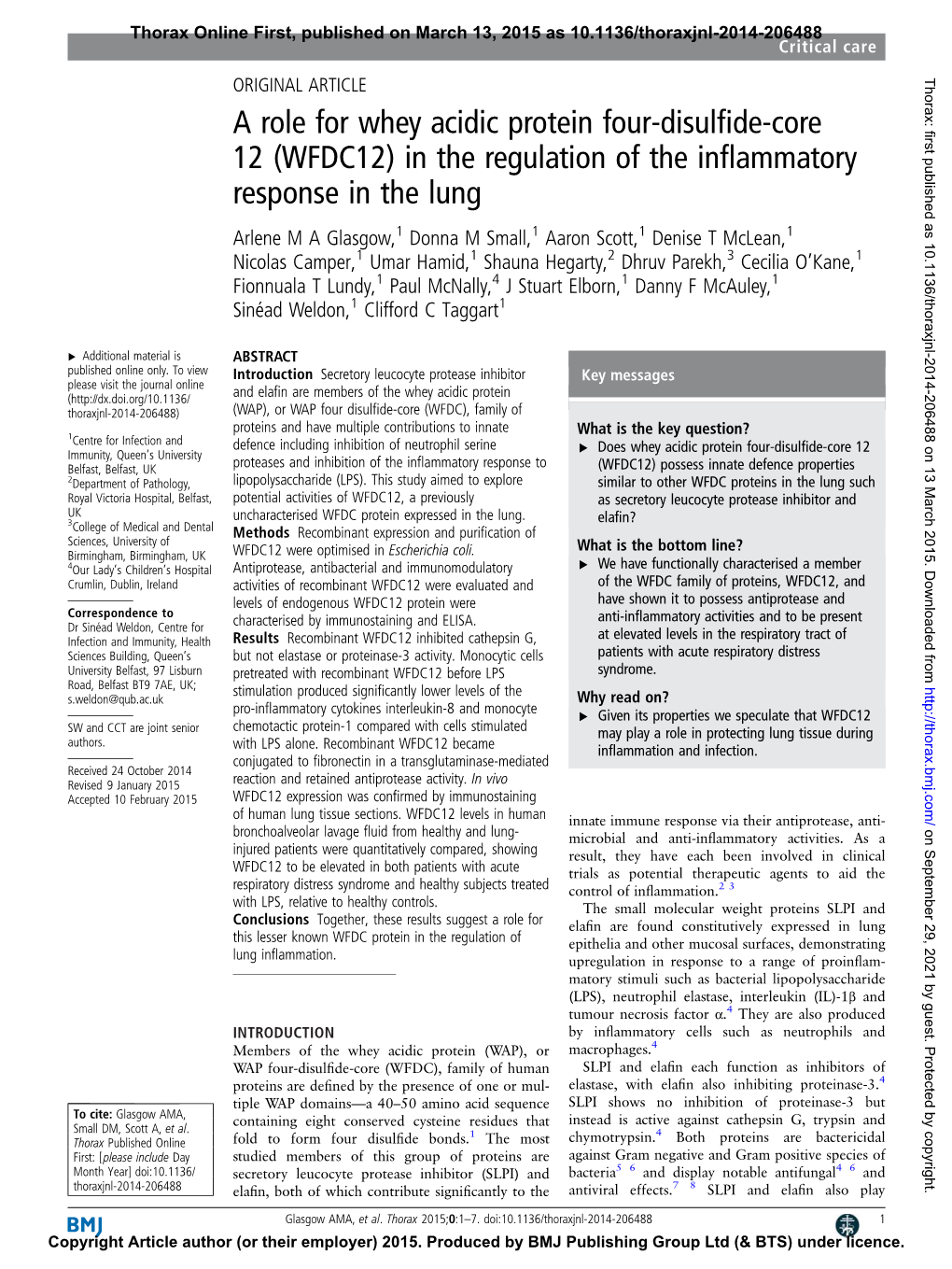 A Role for Whey Acidic Protein Four-Disulfide-Core 12 (WFDC12)